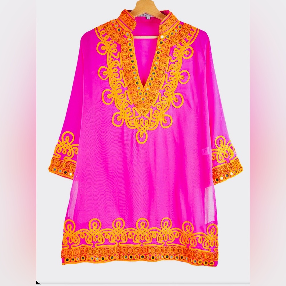 Barbara Gerwit Embroidered Mirrored Tunic Top Cover-Up